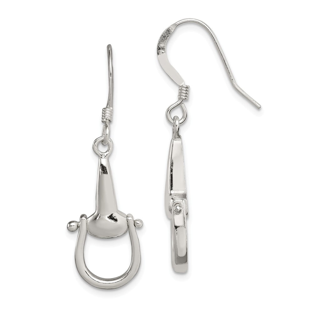 Solid 925 Sterling Silver Stirrup Dangle Earrings 38mm x 11mm