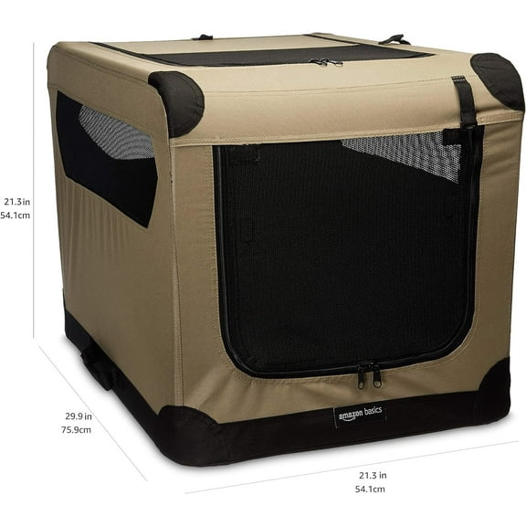 2-Door Portable Soft-Sided Folding Soft Dog Travel Crate Kennel, Medium (M 30" x 21" x 21"), Tan