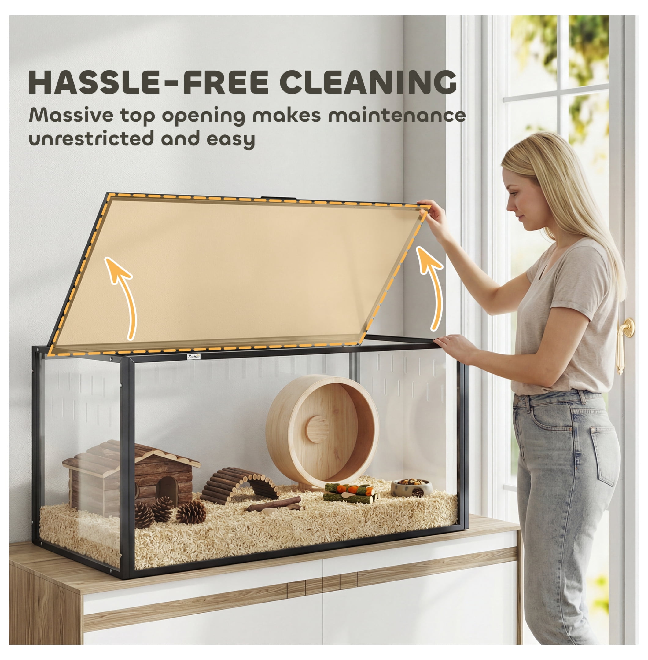 Hamster Cage Large Acrylic, Chew Proof Guinea Pig Cage Open Top, for Hedgehog, Dwarf Hamster, Rat - Spacious Ventilation & Clear View