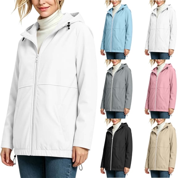 DYTTDG Women's Lightweight Hooded Jacket | Waterproof Drawstring Hem Zip-Up Casual Windbreaker for Outdoor, Hiking & Travel