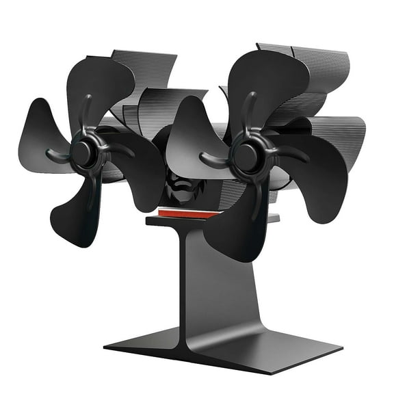 Heat Powered Fireplace Fan with Double Motors 20x9x17cm Silent Running Black