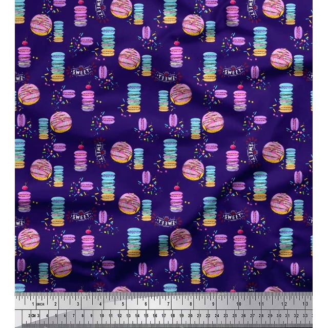 Soimoi Poly Georgette Fabric Donuts Food Print Sewing Fabric Yard 52 Inch Wide