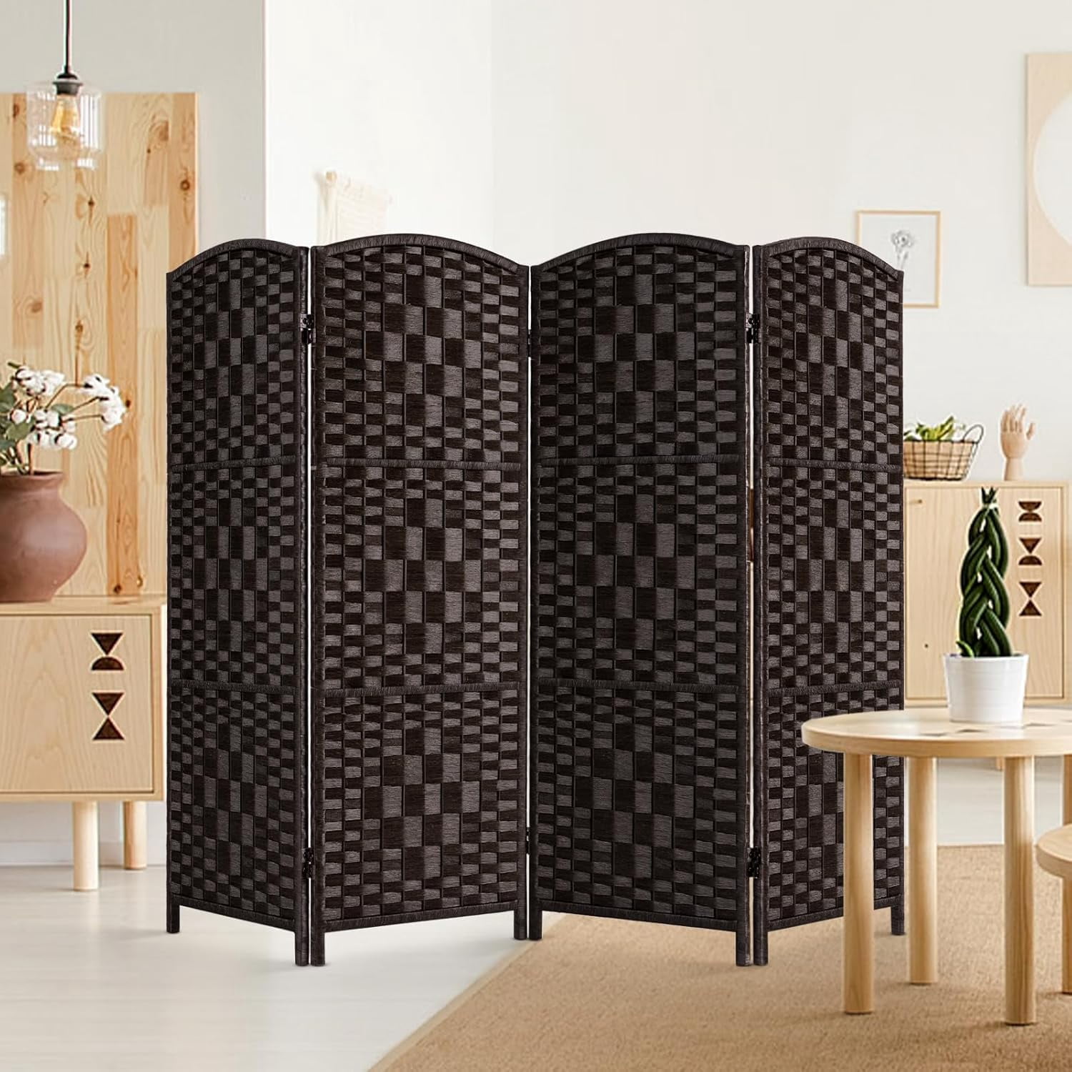 Small Room Divider Privacy Screen Folding Room Divider Wall, 46" Tall Room Dividers and Folding Privacy Screens, 4 Panel Dark Mocha Room Separator Partition Room Dividers, Temporary Wall