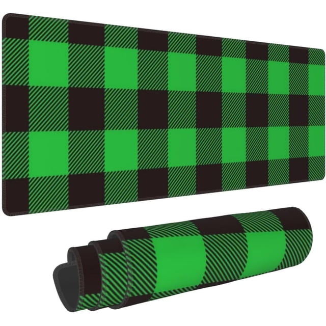 Buffalo Plaid Green Black Large Gaming Mouse Pad 31.5 x 11.8in Desk Keyboard Mat NonSlip Rubber Base with Stitched Edges Perfect for Work, Play, Office, and Home Elevate Your Setup