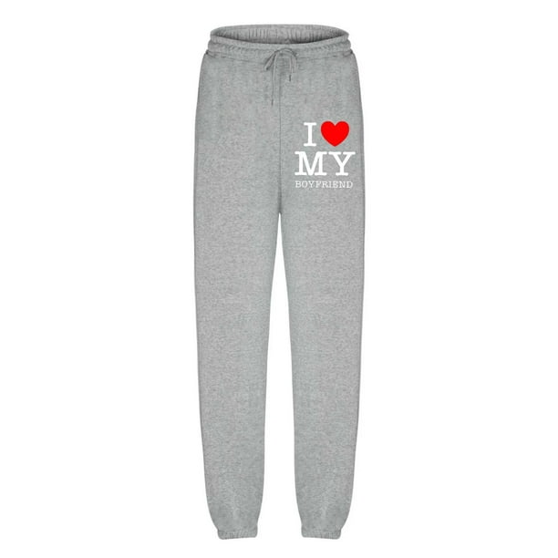 zanvin I Love My Boyfriend Sweatpants for Women Casual Workout Trousers  Juniors Track Cuff Pants Trendy Graphic Track Pant,Gray,M 