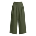 thumbnail image 5 of VEKDONE Womens Palazzo Pants Summer Cotton Baggy Ankle Pants Casual Elastic High Waist Wide Leg Pants with Pockets Army Green M, 5 of 7