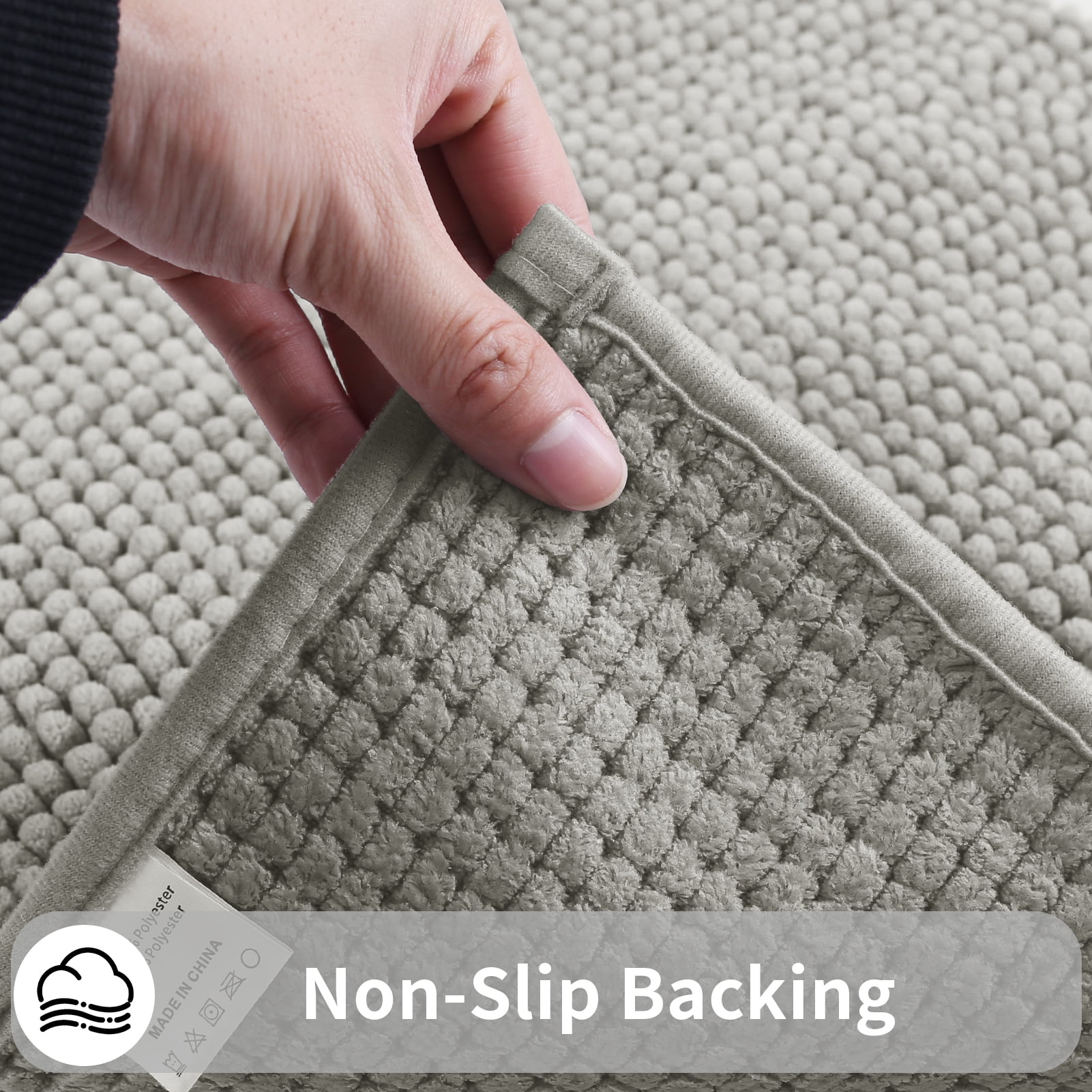 3 Pieces Bath Mat Set, Soft Chenille Bathroom Rugs Mat, Absorbent Spa Shaggy Bath Rugs Set, Machine Washable & Non Slip Bath Mats for Bathroom, Tub, Shower（Grey）