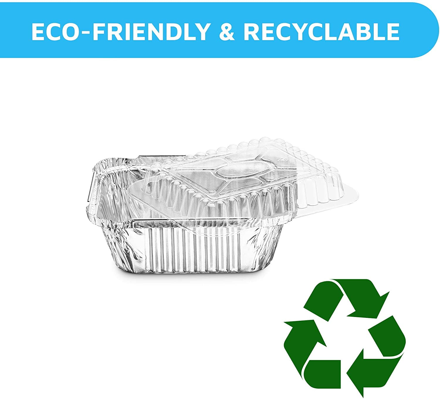 Disposable Takeout Pans with Clear Lids | 1lb Capacity Aluminum Foil Food Containers Strong Seal for Freshness & Spill Resistance Eco-Friendly Recyclable 50-Pack of 5x4” Drip Pan