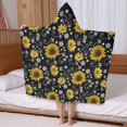 thumbnail image 5 of Black White Bee Heart Sunflower Pattern Hooded Bath Towel，50"x30" for Ages 3 To 12 Kids, Quick Dry Lightweight Soft Microfiber Hood Beach Towel Cover Up for Kids, 5 of 7