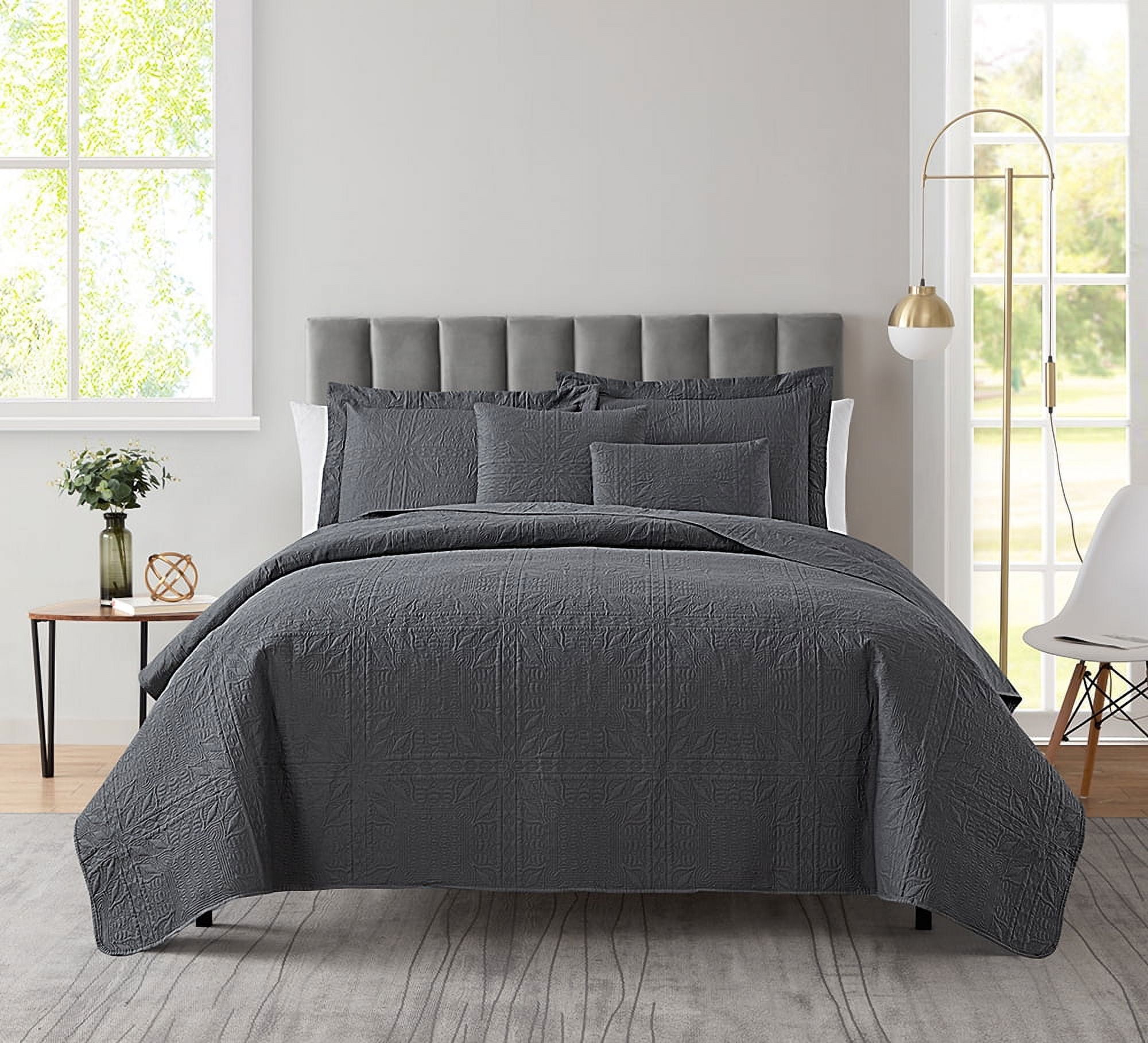 Nestl 4 Piece Quilt Set Twin , Soft Microfiber Lightweight Bedspread Coverlet, Modern Style Ellipse Weave Bed Cover, Gray