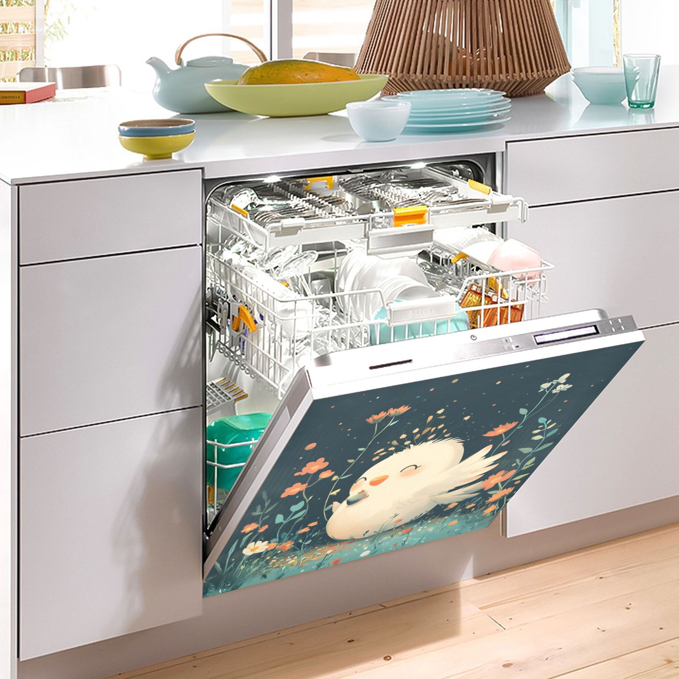 Dishwasher Magnetic Sticker 23x26 Inch Refrigerator Magnetic Sticker Washing Machine Magnetic Sticker Kitchen Panel Magnetic Sticker Home Decor White Cartoon Chicken