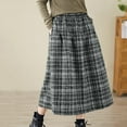 thumbnail image 5 of ClodeEU Womens Fall Winter Warm Plaid Wool Skirt ,High Elastic Waist A Line Pleated Wool Tartan Long Skirts C-Gray,Womens Plus XL, 5 of 6