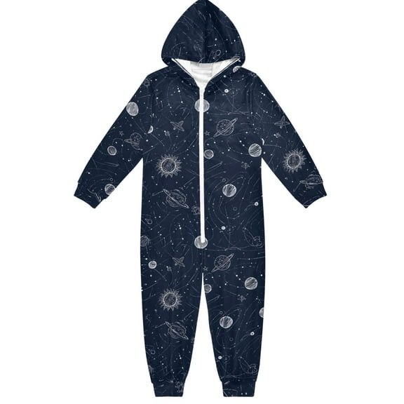 Space Galaxy Doodle One Piece Pajamas Soft Jumpsuit Cozy Sleep and Play Romper Zipper and Pockets 4T