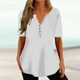 thumbnail image 2 of Timegard Hauts d'Été pour Femmes Col en V Boutonné Manches Courtes Blouse Confortable Tunique Décontractée Habillée, 2 of 6