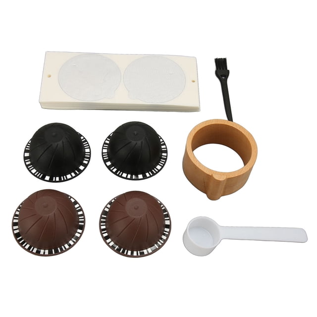 Kit de recarga de cápsulas de café con 4 piezas de taza de cápsulas 100 piezas de cepillo de película de aluminio Cuchara Soporte de cápsulas Kit de sellos de café de papel de aluminio para hacer