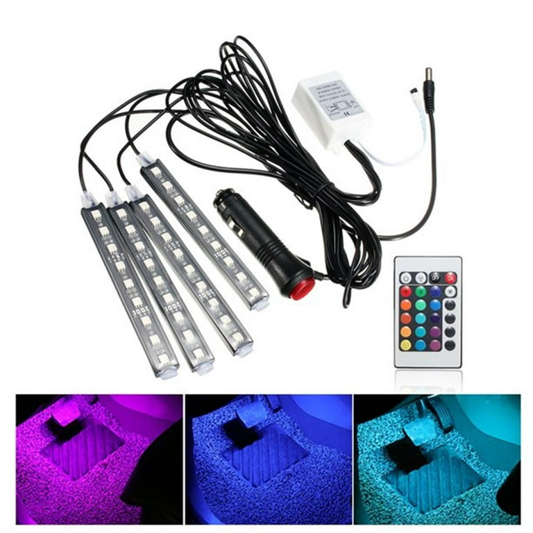 Led Light Strip,Car LED Strip Light 36 LED Multicolor Interior Light for  Auto Decorative Atmosphere Under Floor Neon Lamp with Remote Control, Car  Charger DC 12V 