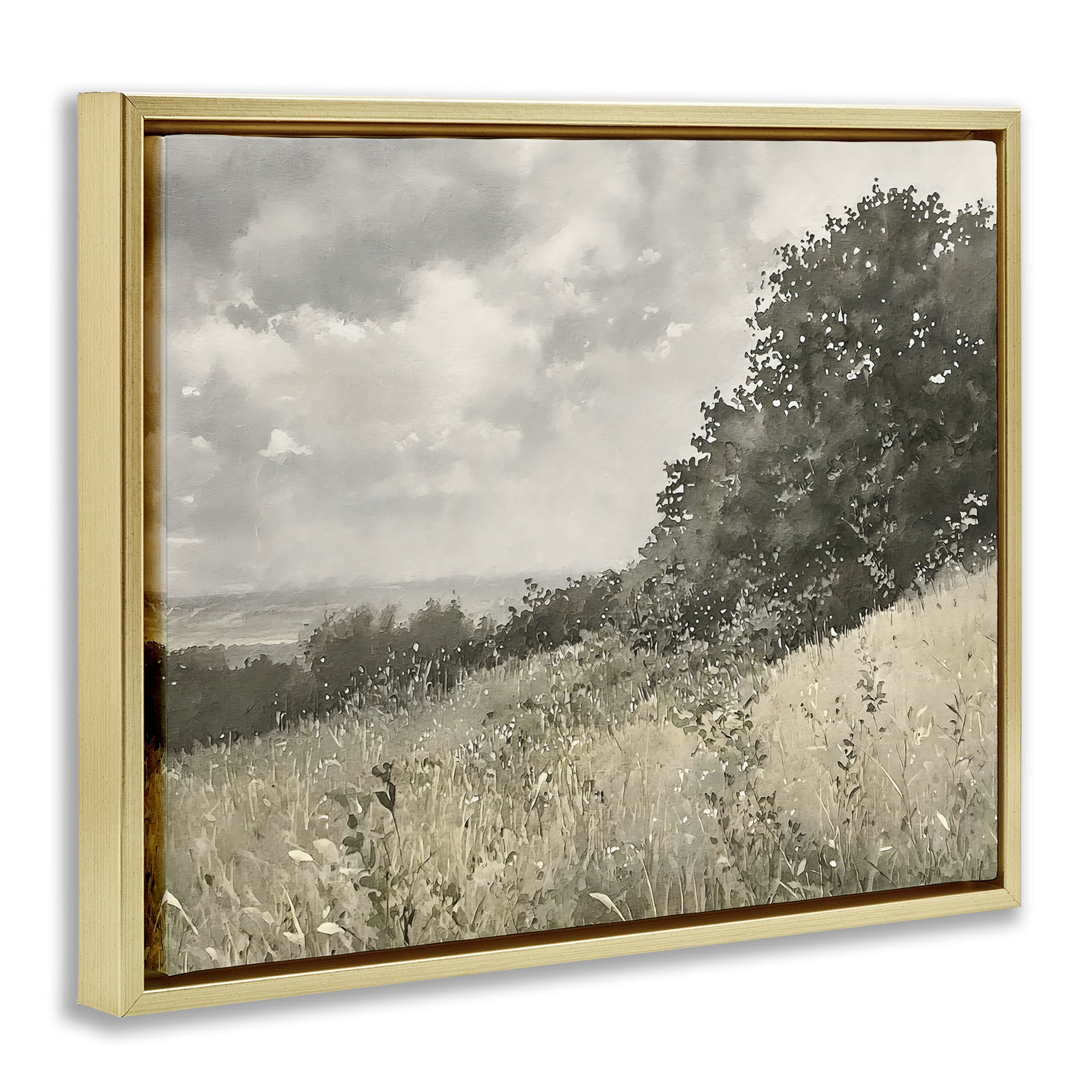 Stupell Industries Soft & Subtle Meadow Landscape Gold Framed Floater Canvas Wall Art, design by Riley B