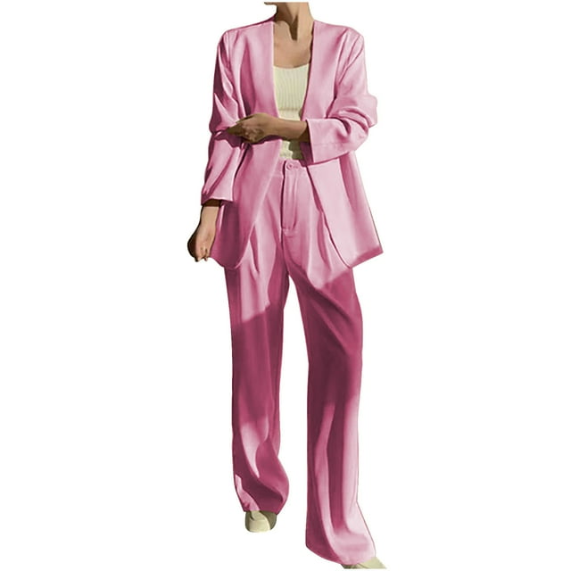 Timegard Ensemble 2 Pcs pour Femmes Veste à Boutons Col en V Ouvert devant Pantalon Grand Blazer pour Bureau