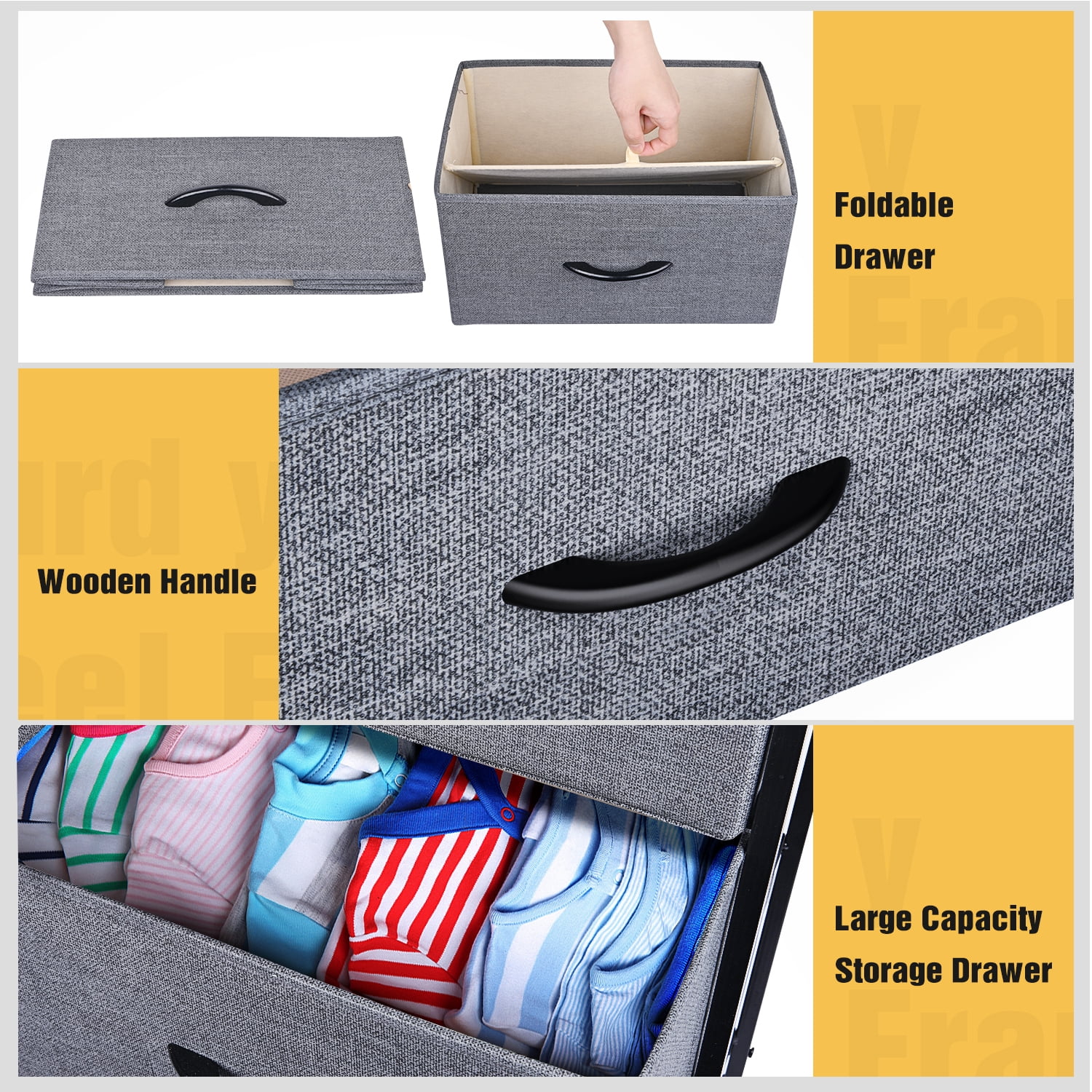 5-Drawer Plastic Storage Tower Organizer with Fabric Bins & Sturdy Metal Frame - Compact Space-Saving Design for Bedroom, Closet, Living Room
