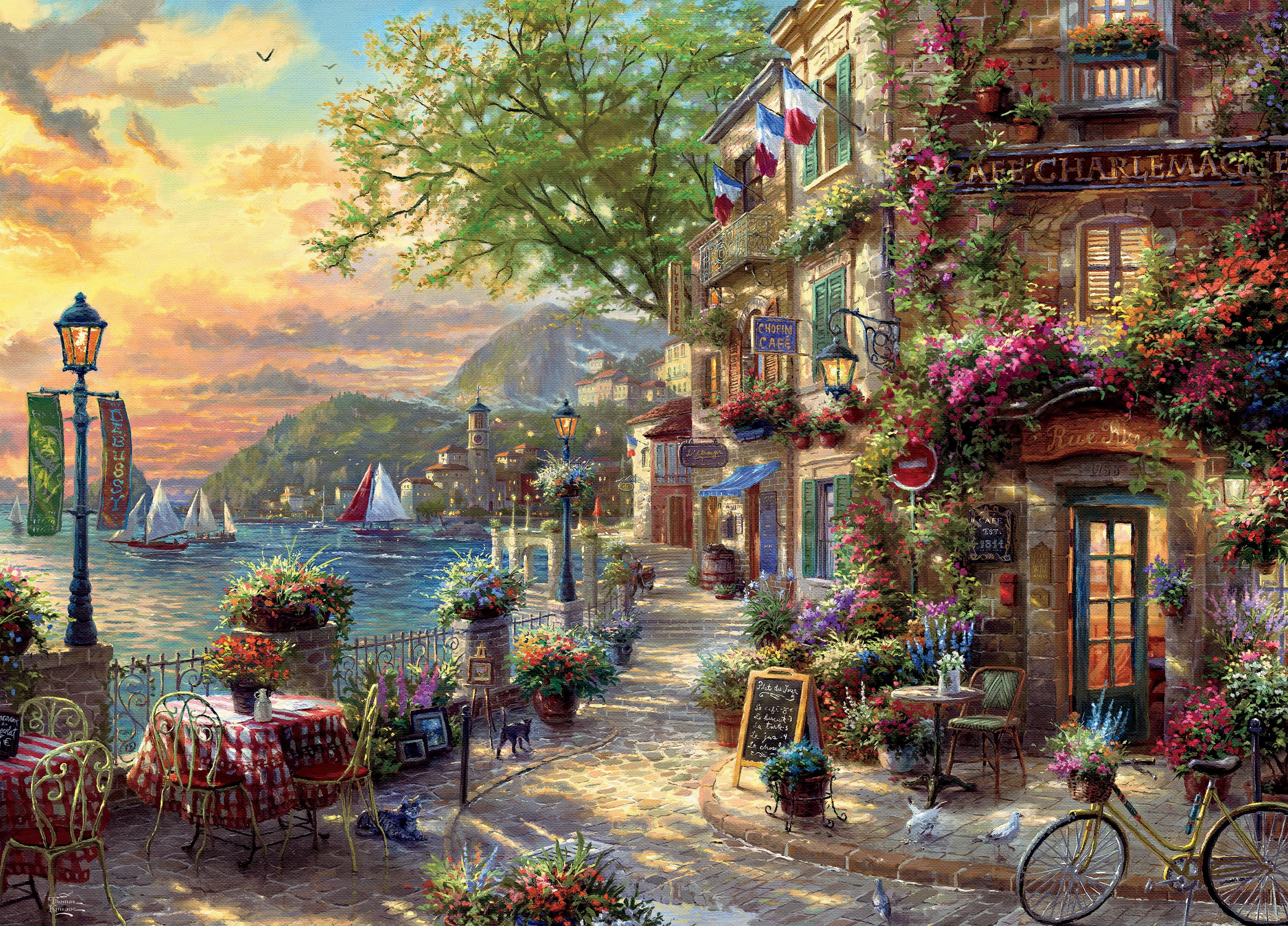 Ceaco 1000-Piece Thomas Kinkade French Riviera Cafe Interlocking Jigsaw Puzzle