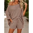 thumbnail image 4 of 2 PCS Off Shoulder Women's Outfits Sweater Sets Knit Top Shorts Matching Suits Cute Pajama Lounge Set, 4 of 6