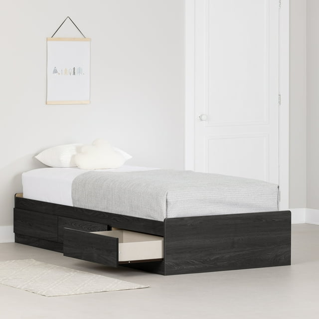 South Shore Hourra Twin Mates Bed with 3 Drawers, in Gray Oak