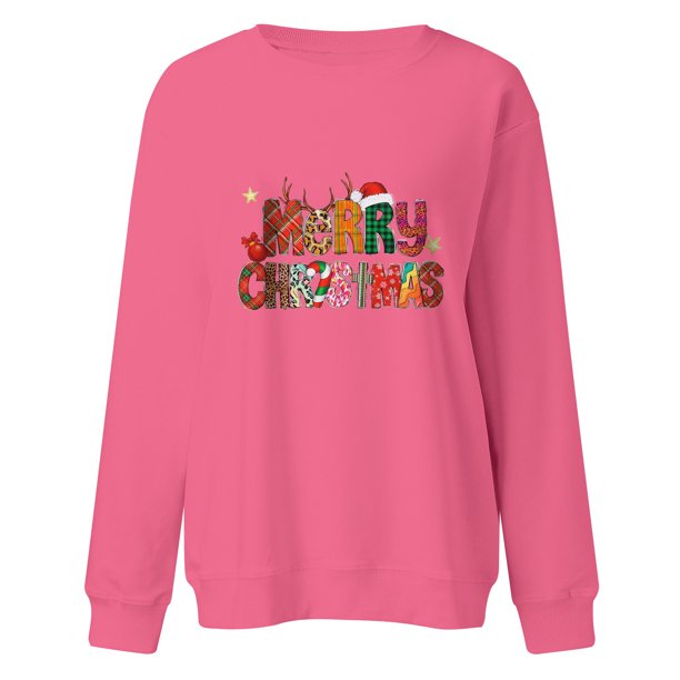 Gibobby Tops Mujeres Casual Sudadera informal con estampado de de Navidad para mujer, cuello Rojoondo, manga larga, sin capucha, para temporada de otoño e invierno (Rojo, S)