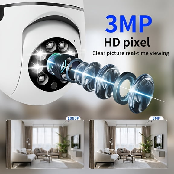 2-Pack 3MP WiFi 5G Security Camera Light Bulbs: Wide-Angle, Motion Detection, Color Night Vision, 2-Way Audio, Smart App Control for Home & Business