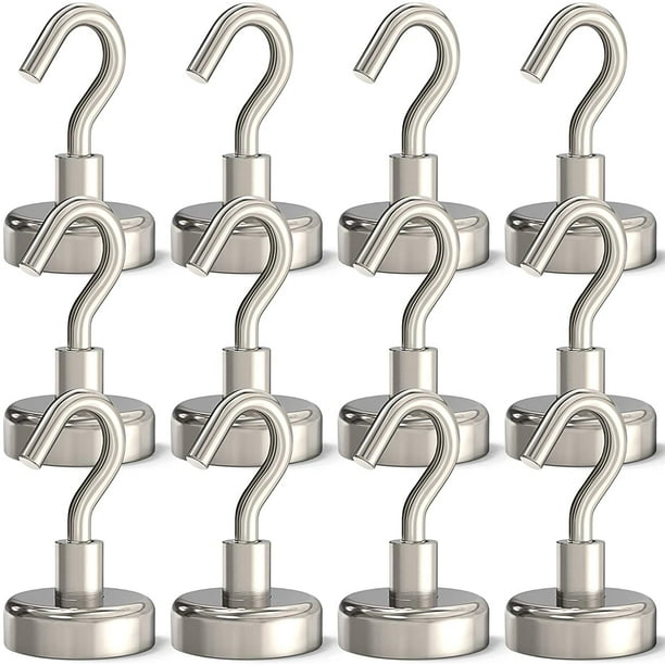 Magnetic Heavy Duty, 35 lbs Magnets with Hooks for Hanging, Magnet Hooks for Cruise, Grill, Fridge, Kitchen Pack of 12 -