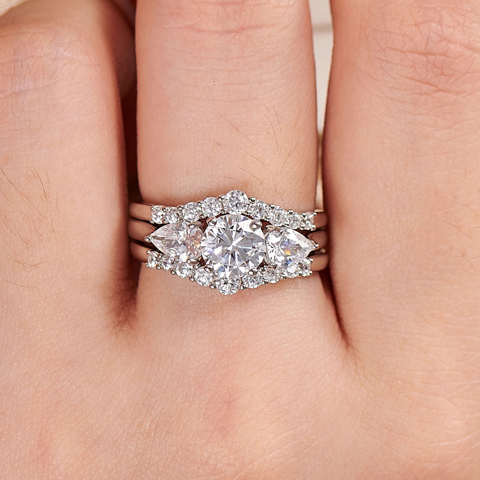 Wuziwen 2 Carat Wedding Ring Set for Women 3Pcs Engagement Rings CZ 925 Sterling Silver Size 6.5