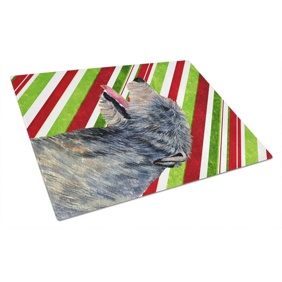 Caroline's Treasures Irish Wolfhound Candy Cane Holiday Christmas Glass Cutting Board Large