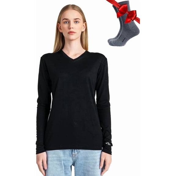 ๐๐ฅ๐๐๐ง๐๐๐๐๐ Merino.tech Womenโs Lightweight Merino Wool Long Sleeve Base Layer Top with Hiking Socks