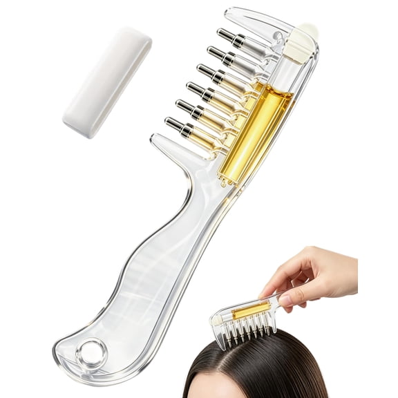 Refillable Scalp Oil Applicator Comb with 7 Metal Massage Tips, Hair Serum Applicator Bottle, Scalp Massager Comb with Liquid Dispenser