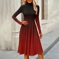 thumbnail image 3 of Women's Casual Fashion High Neck Long Sleeve Print Midi Dress with Gradient Design, Fall and Winter Dress for Stylish Everyday Wear, Elegant and Cozy,Red,L, 3 of 7