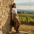 thumbnail image 3 of High Waisted Western Cowgirl Skirt, Asymmetrical Fringed Midi Skirt for Women, Vintage Boho Flowy Asymmetric Hem with Tassel Tie in Khaki & Brown, 3 of 6
