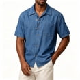 thumbnail image 6 of UVEASISHA Denim Shirt Men Short Sleeve Button Down Mens Shirts Check Pocket Casual Western Cowboy Shirts Vintage Washed Travel Shirt Blue XL, 6 of 7