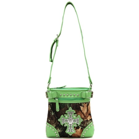 Pink Purse Gift Box - Womens Forest Cross PU Leather Fashion Shoulder Bag Elegant Purse Lime Color