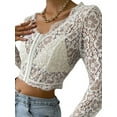 thumbnail image 5 of Gzhioc Women's Sheer Lace Crop Tops, Long Sleeve Solid Color Single-Row Clasp Slim Fit Shirts, 5 of 7