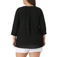 thumbnail image 3 of Agnes Orinda Women's Plus Size St. Patrick's Day Tops Split Neck High Low Hem 3/4 Sleeves Chiffon Blouse 2024 3X Black, 3 of 6