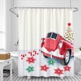 thumbnail image 1 of Festive Christmas Shower Curtain - Vintage Red Car with Tree & Snowflakes, 1 of 4