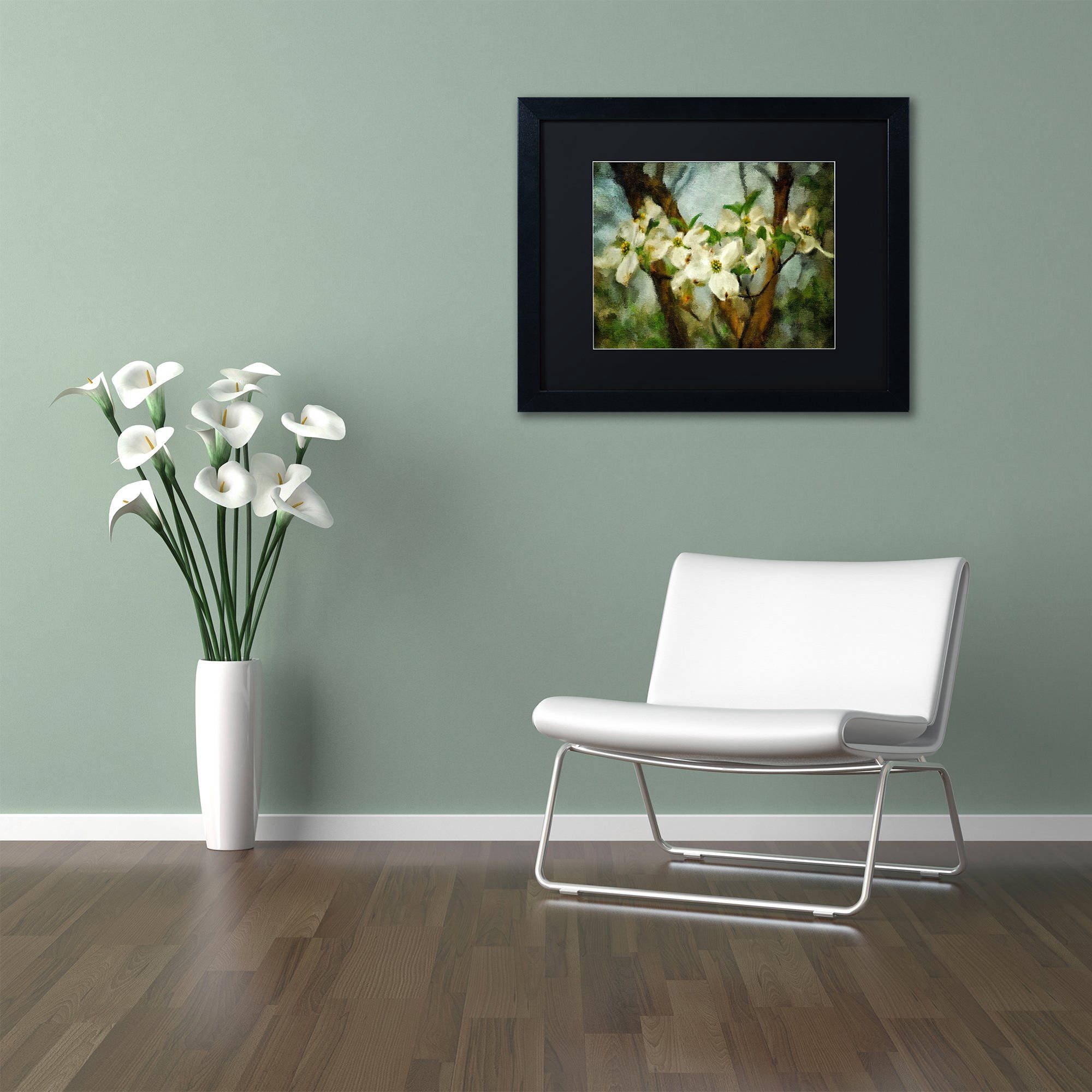 Trademark Fine Art "Painted Dogwood" Canvas Art by Lois Bryan Black Matte, Black Frame