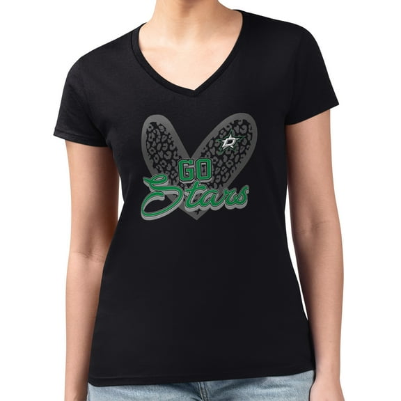 Women's G-III 4Her by Carl Banks  Black Dallas Stars Super-Slim Fit Lightweight Animal Print Heart V-Neck T-Shirt