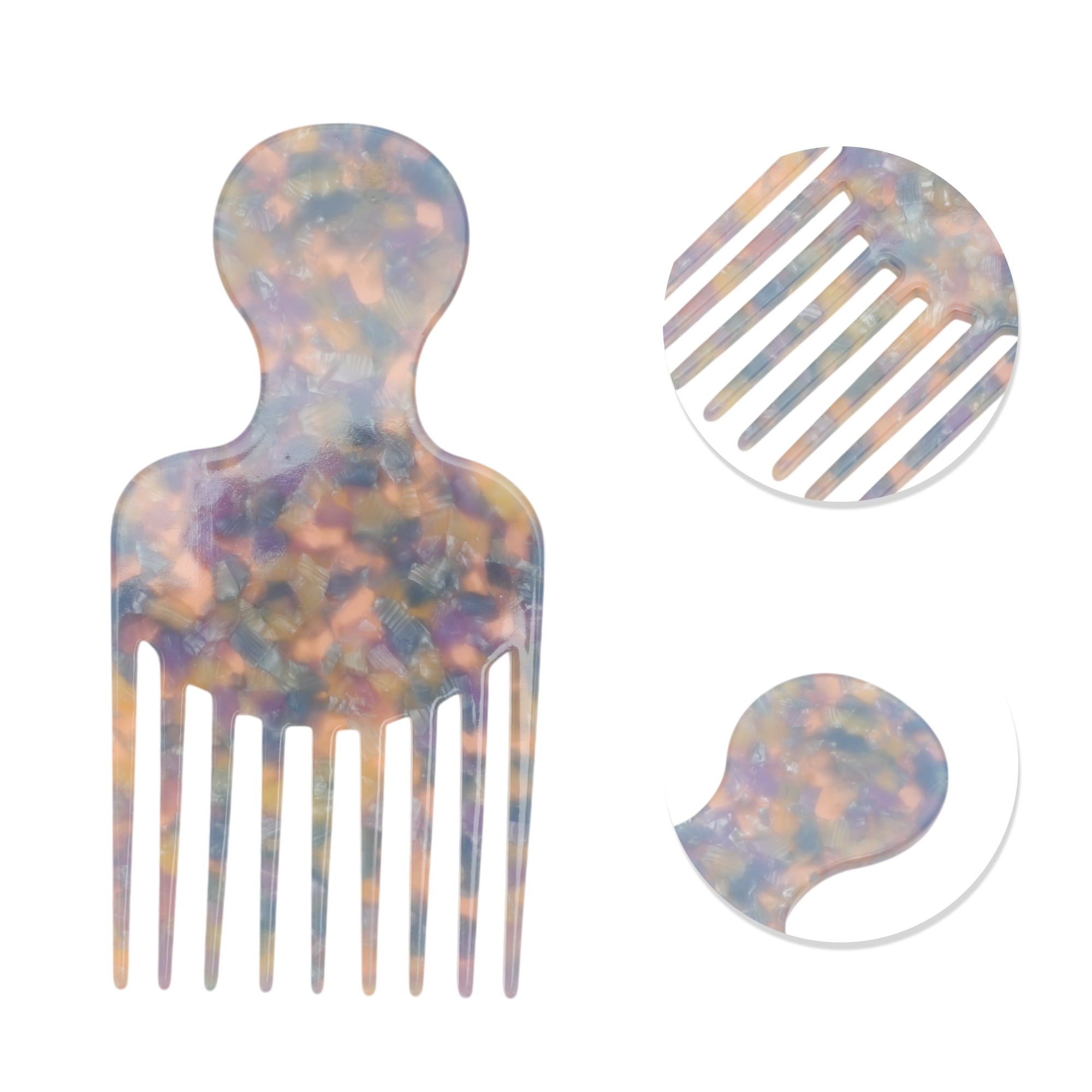 Unique Bargains 1 Pc Round Handle Marble Hair Insert Comb for All Hair Types Purple