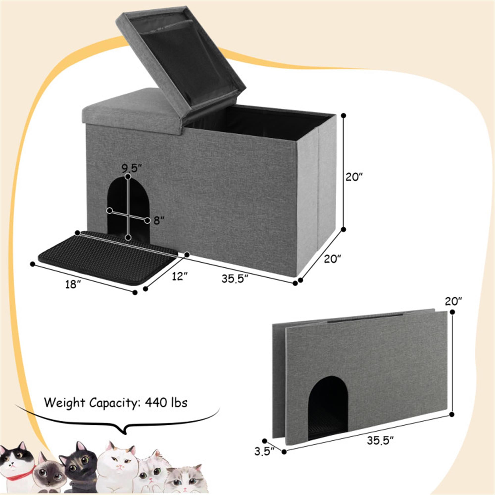 Kadyn 35" Cat House for Indoor Cats, Cat Litter Box Enclosure with Urine Proof Litter Mat, Kitty Condo Bed Cave, Gray