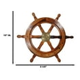thumbnail image 2 of Nautical Marine Vintage Hardwood Wood & Brass Ship Steering Helm Boat Wheel 18"D, 2 of 9