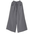thumbnail image 4 of Women‘s Spring Summer Solid Color Elastic Waist Cotton Linen Versatile Straight Tube Casual Wide Leg Pants, 4 of 4
