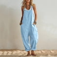 thumbnail image 2 of Women's Cotton Loose Fit Suspender Jumpsuit with Pockets, Mid Elastic Waist Solid Color, Casual Sleeveless Jumpsuit, Summer Beach Outdoor Work Vacation, Womens Jumpsuit | UKHCCC,Light Blue L, 2 of 8