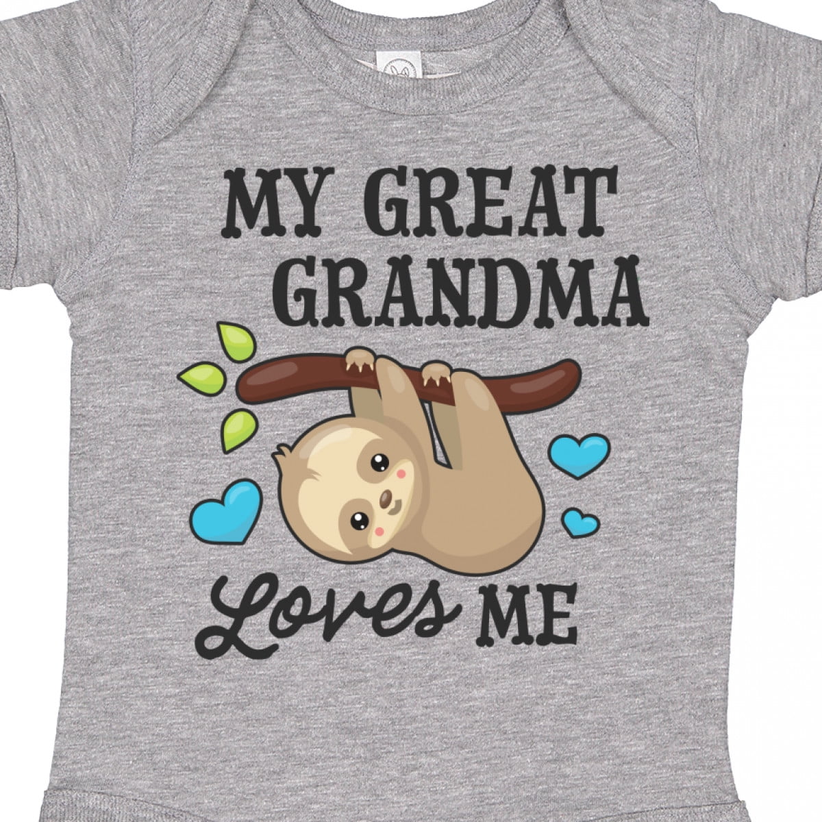 Inktastic My Great Grandma Loves Me with Sloth and Hearts Boys or Girls Baby Bodysuit