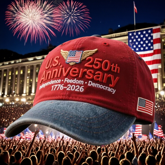 U.S. 250th Anniversary Hat, Retro Washed Adjustable Patriotic Cap, Army Edition, Flag Accent, Perfect Gift for 250th Anniversary Celebration, Red