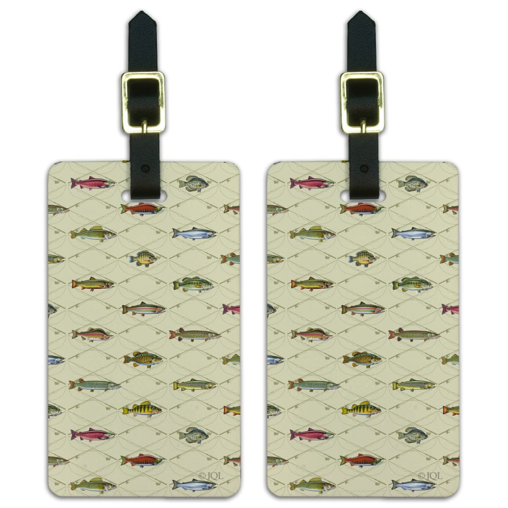 Fish and Crossed Fishing Rods Luggage ID Tags Suitcase Carry-On Cards - Set  of 2